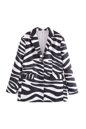 ' Chase' Chic Striped Single-Breasted Printed Blazer