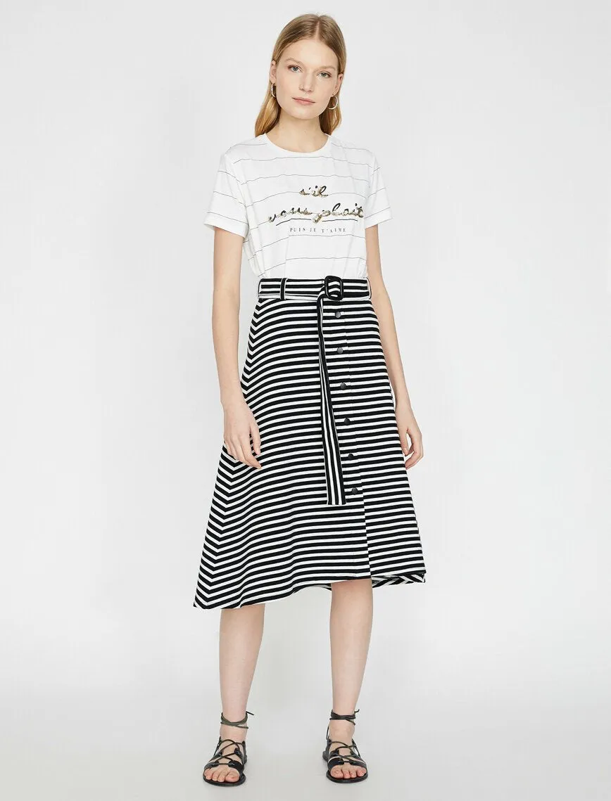 11819 Black Striped Midi Skirt