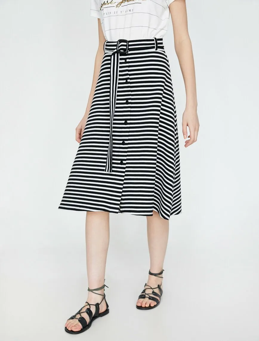 11819 Black Striped Midi Skirt