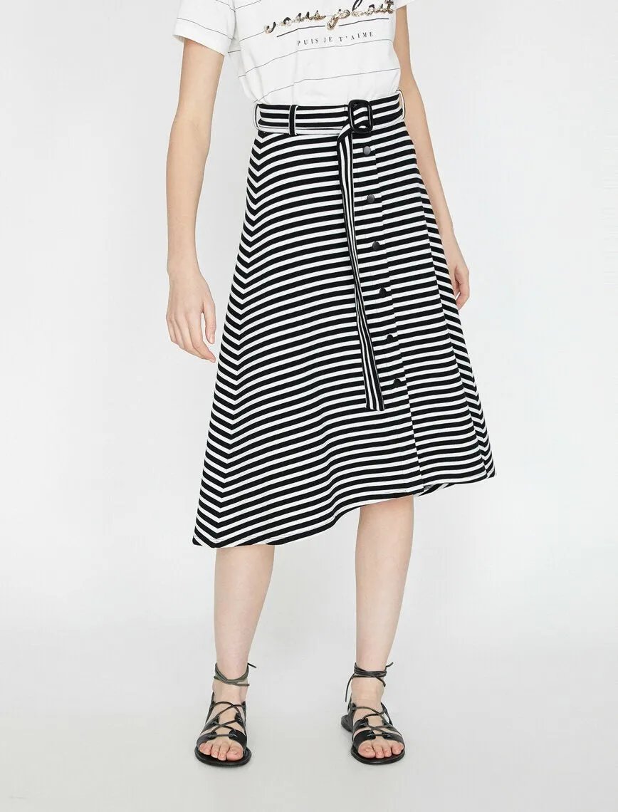 11819 Black Striped Midi Skirt