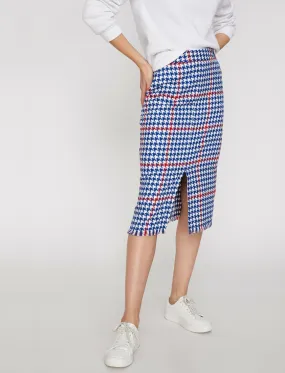 11898 Blue Patterned Midi Skirt