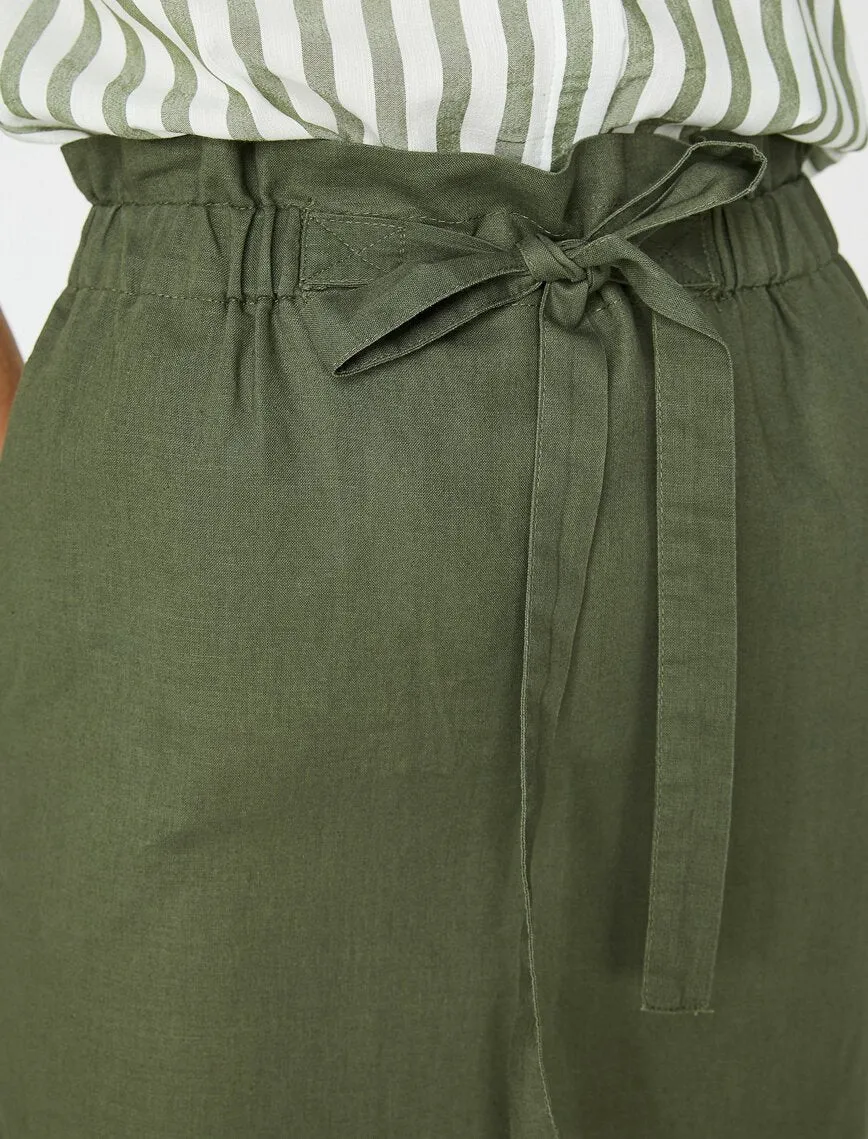 11964 Khaki Slit Detailed Midi Skirt