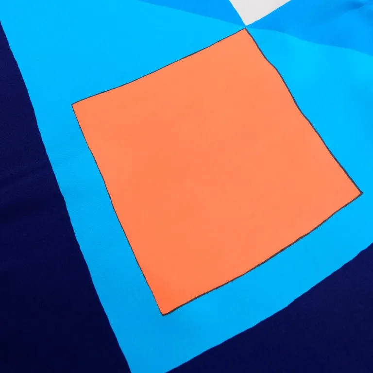 1980s Yves Saint Laurent Vintage Orange & Blue Geometric Print Silk Scarf