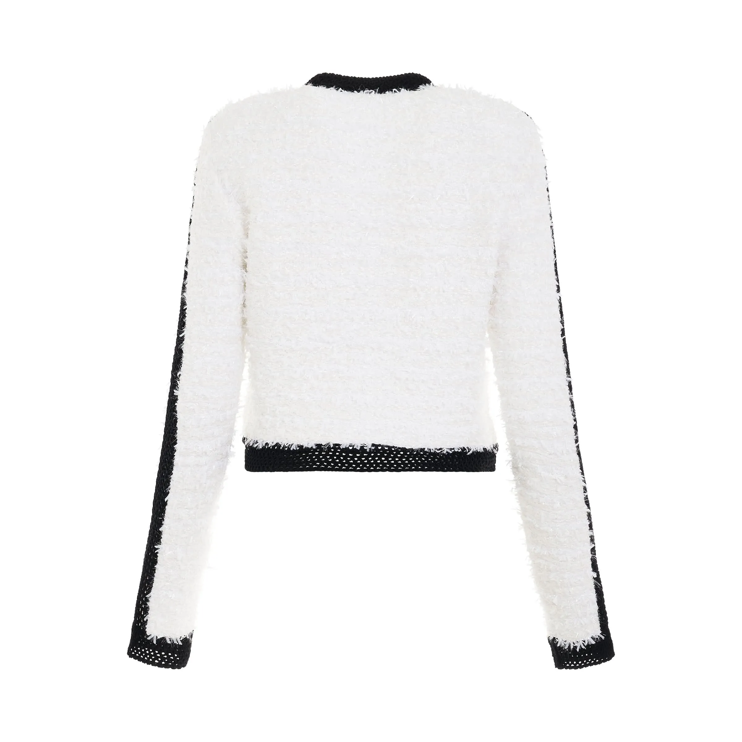 2 Pockets Tweed Knit Cropped Jacket in White/Black