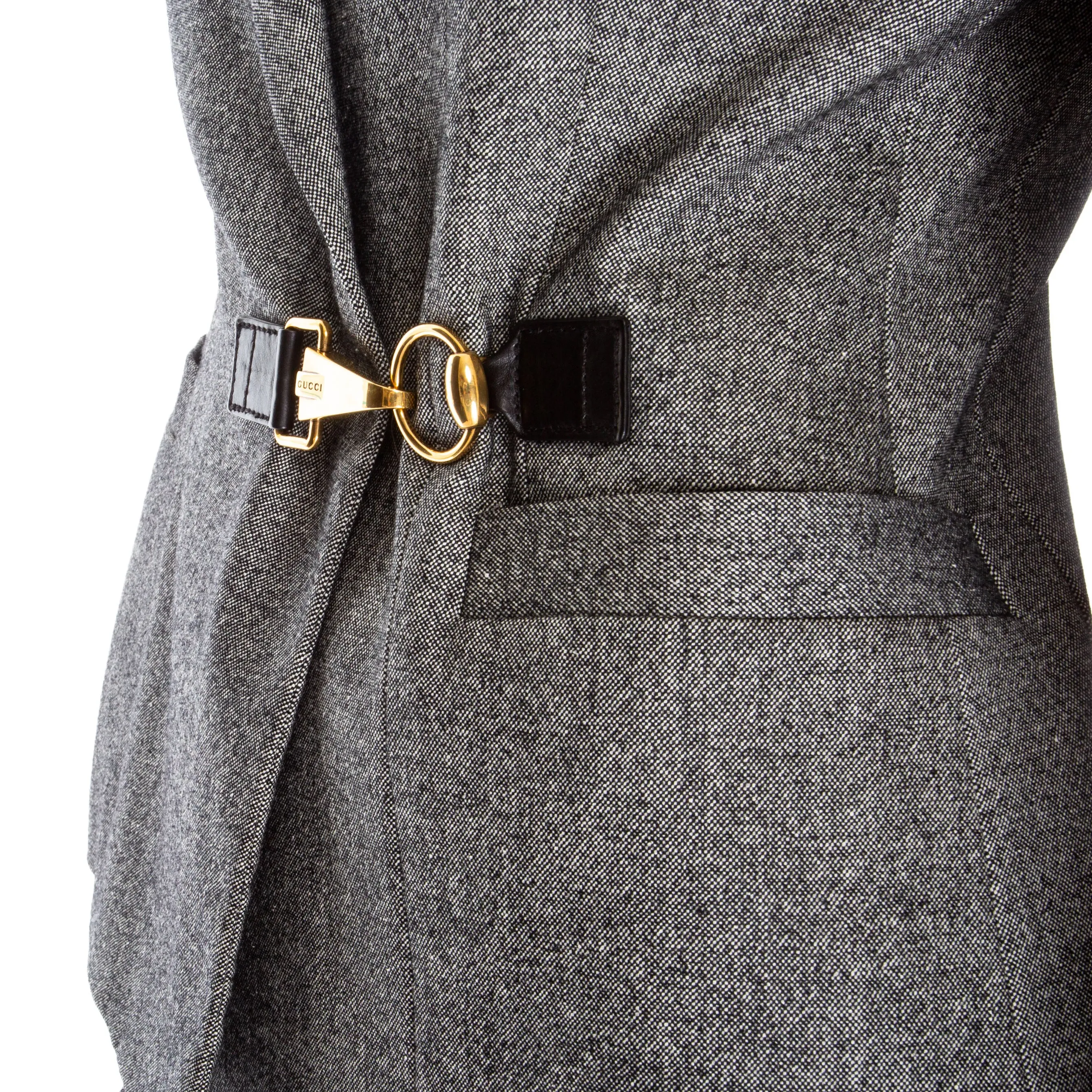 2009 Gray Wool Gold-Hardware Two-Piece Jacket and Pant Suit