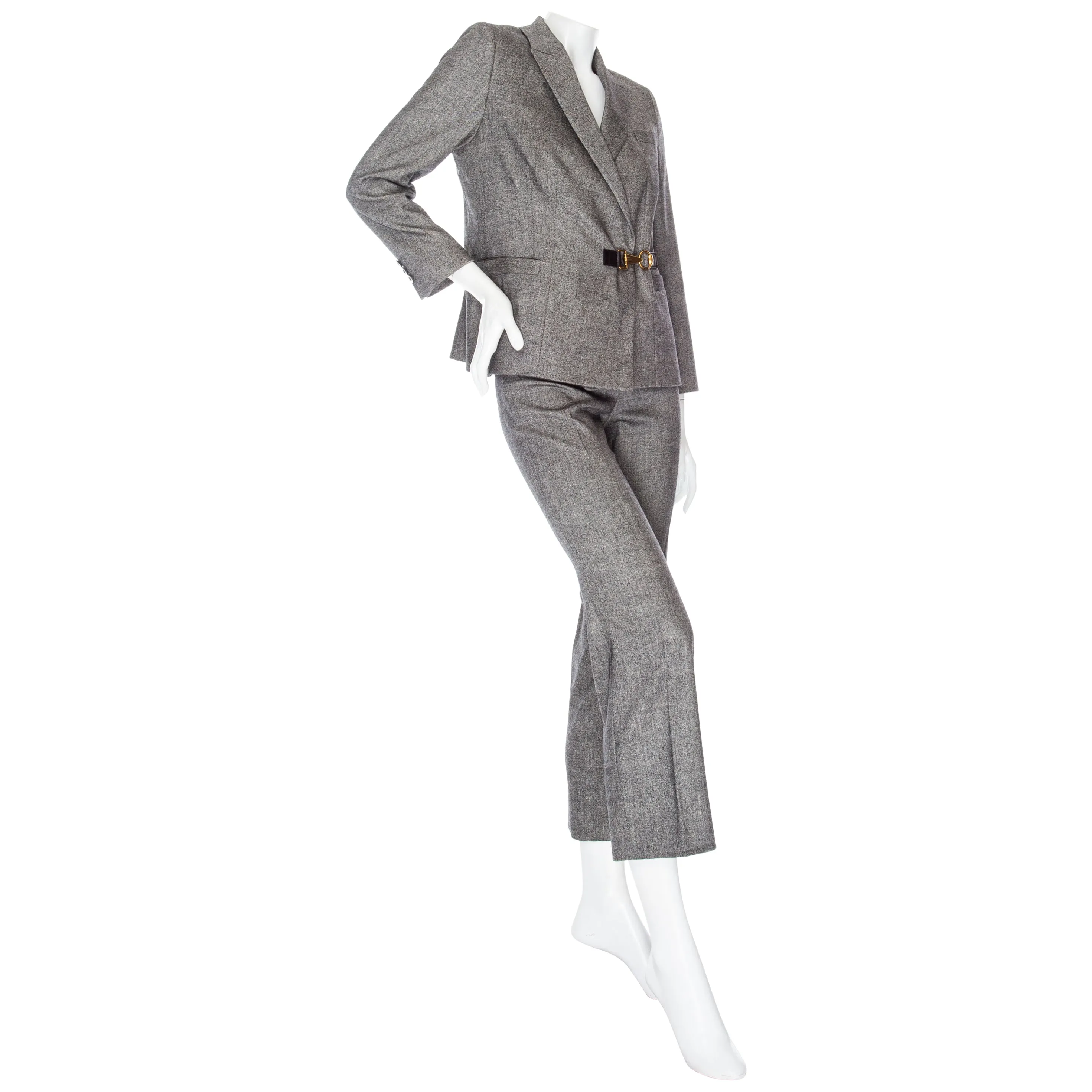 2009 Gray Wool Gold-Hardware Two-Piece Jacket and Pant Suit