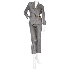 2009 Gray Wool Gold-Hardware Two-Piece Jacket and Pant Suit