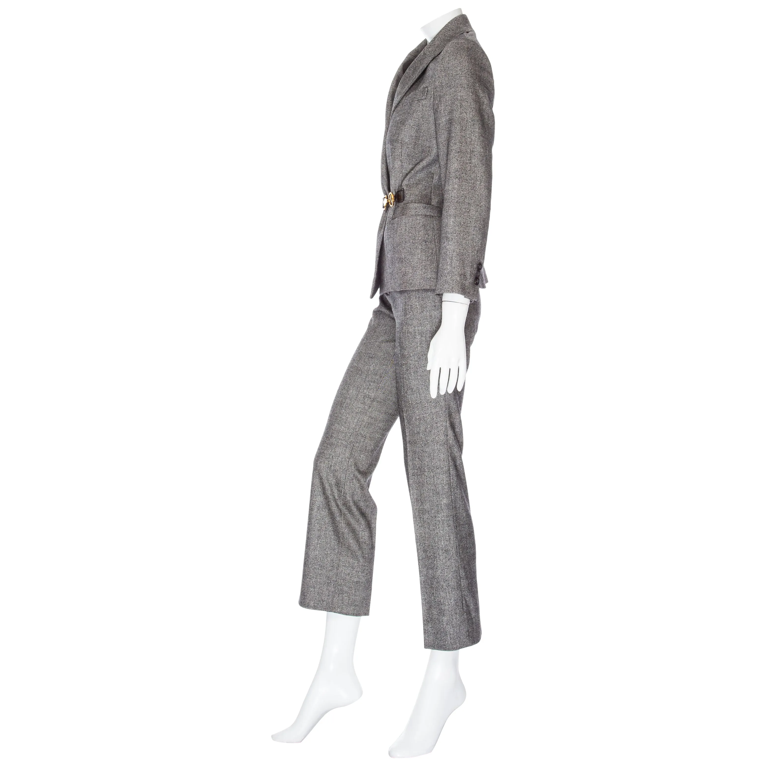 2009 Gray Wool Gold-Hardware Two-Piece Jacket and Pant Suit