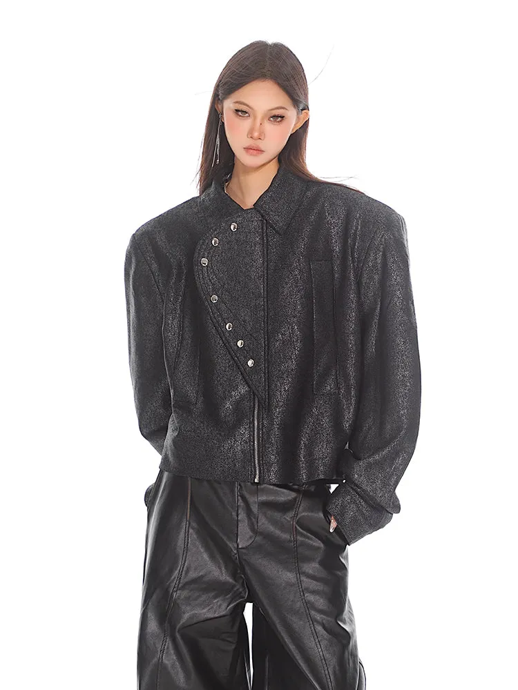 【24s Oct.】Luxurious Glossy Textured Short Jacket