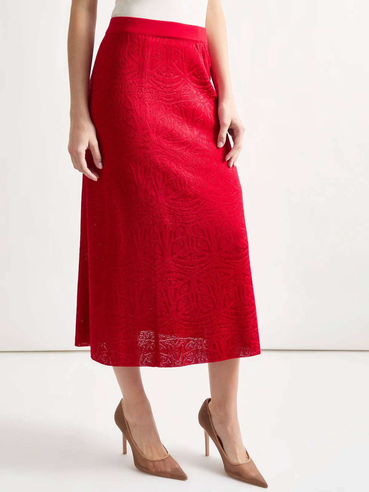 A-Line Tonal Patterned Knit Midi Skirt