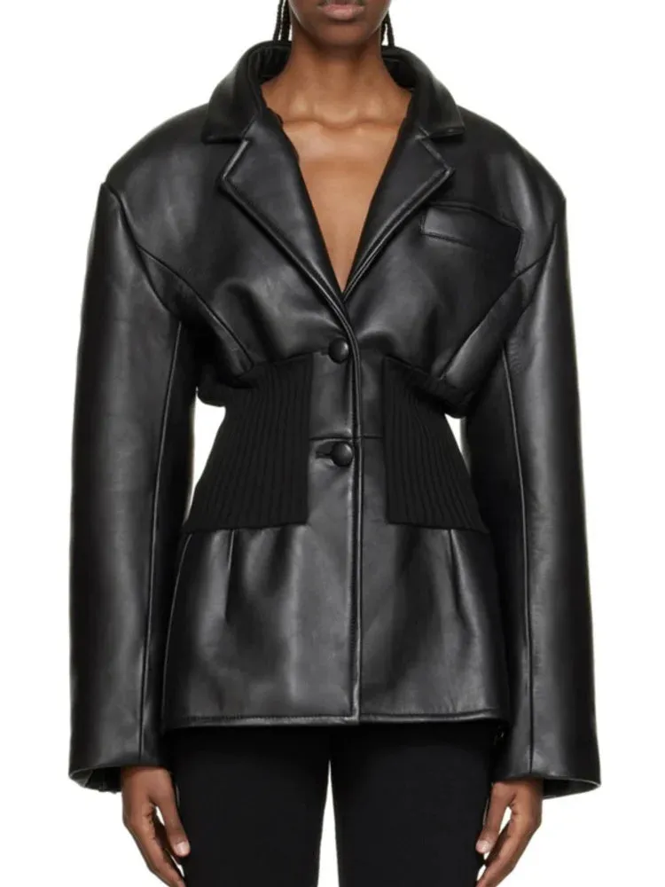 A&A Ribbed Vegan Leather Blazer