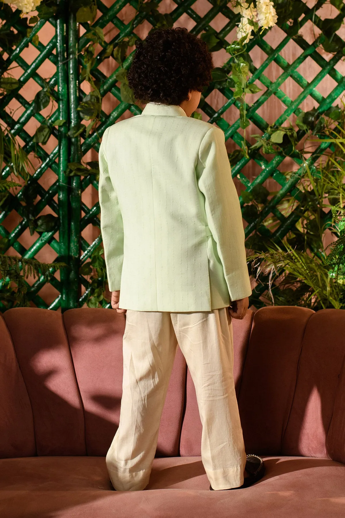 Afna  - 
 Pastel Green Blazer Paired With Vegan Silk  Trouser Set