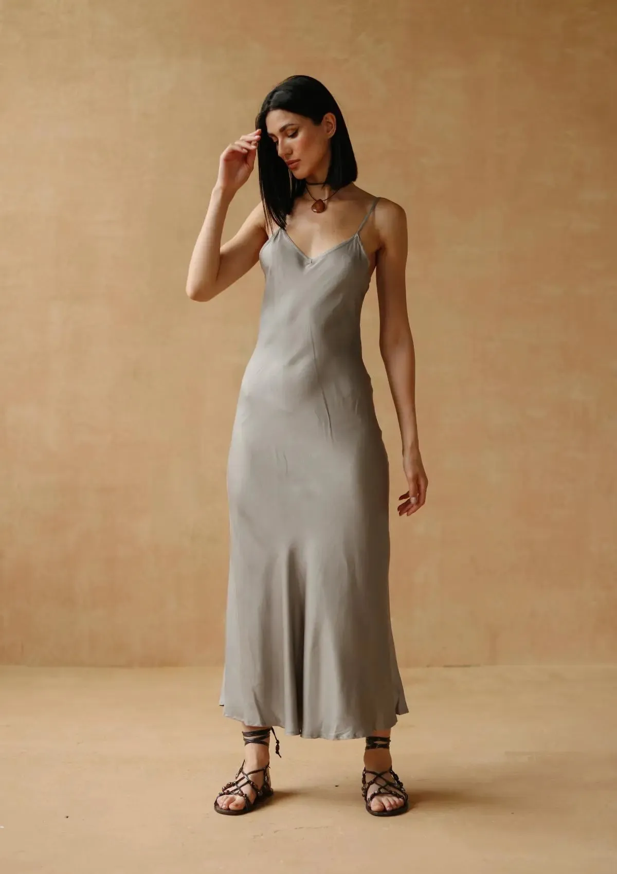 AKAIA BIAS SLIP DRESS - SILVER