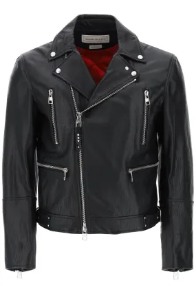 ALEXANDER MCQUEEN Men's Classic Leather Biker Jacket - Regular Fit