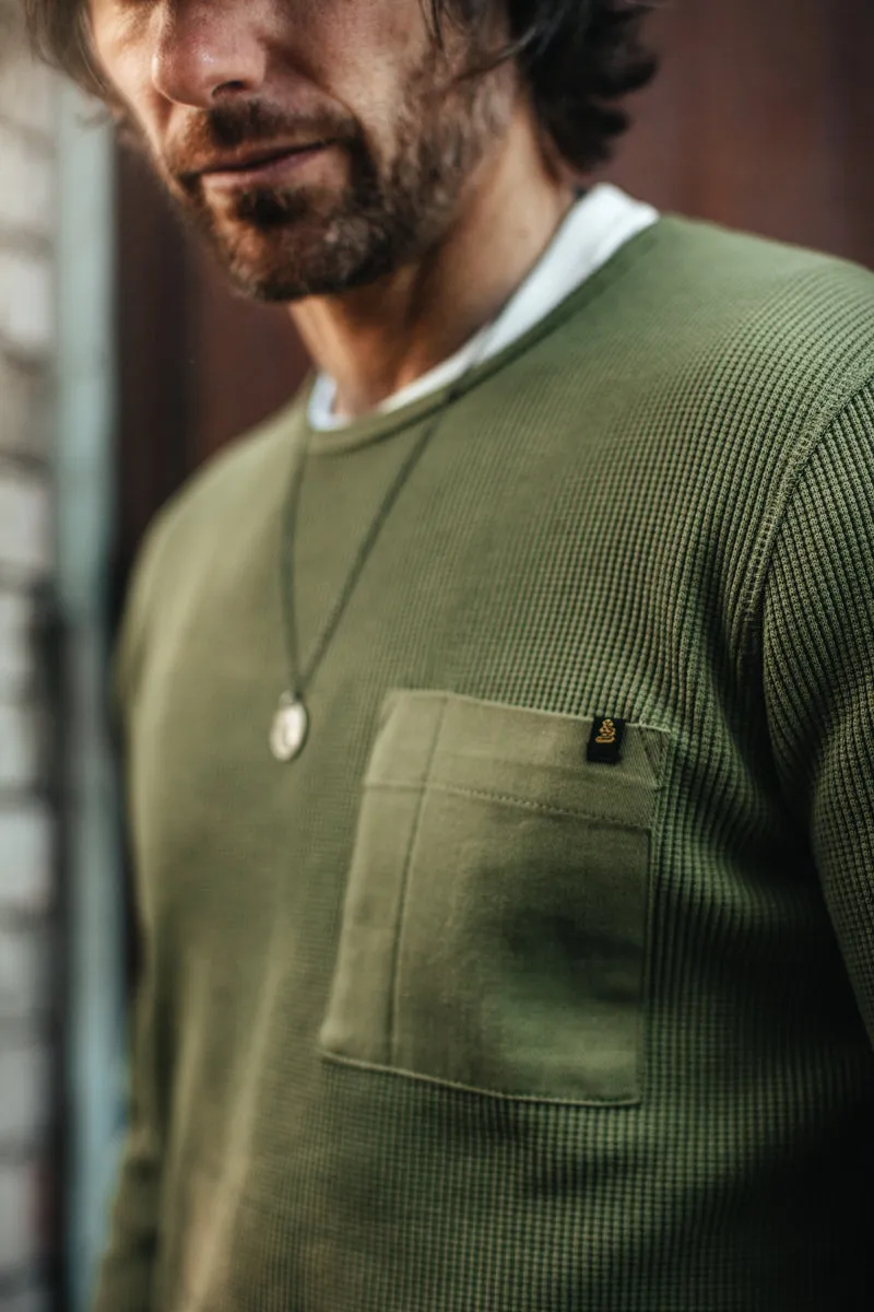 &SONS Glen Pocket Waffle Crew Surplus Green