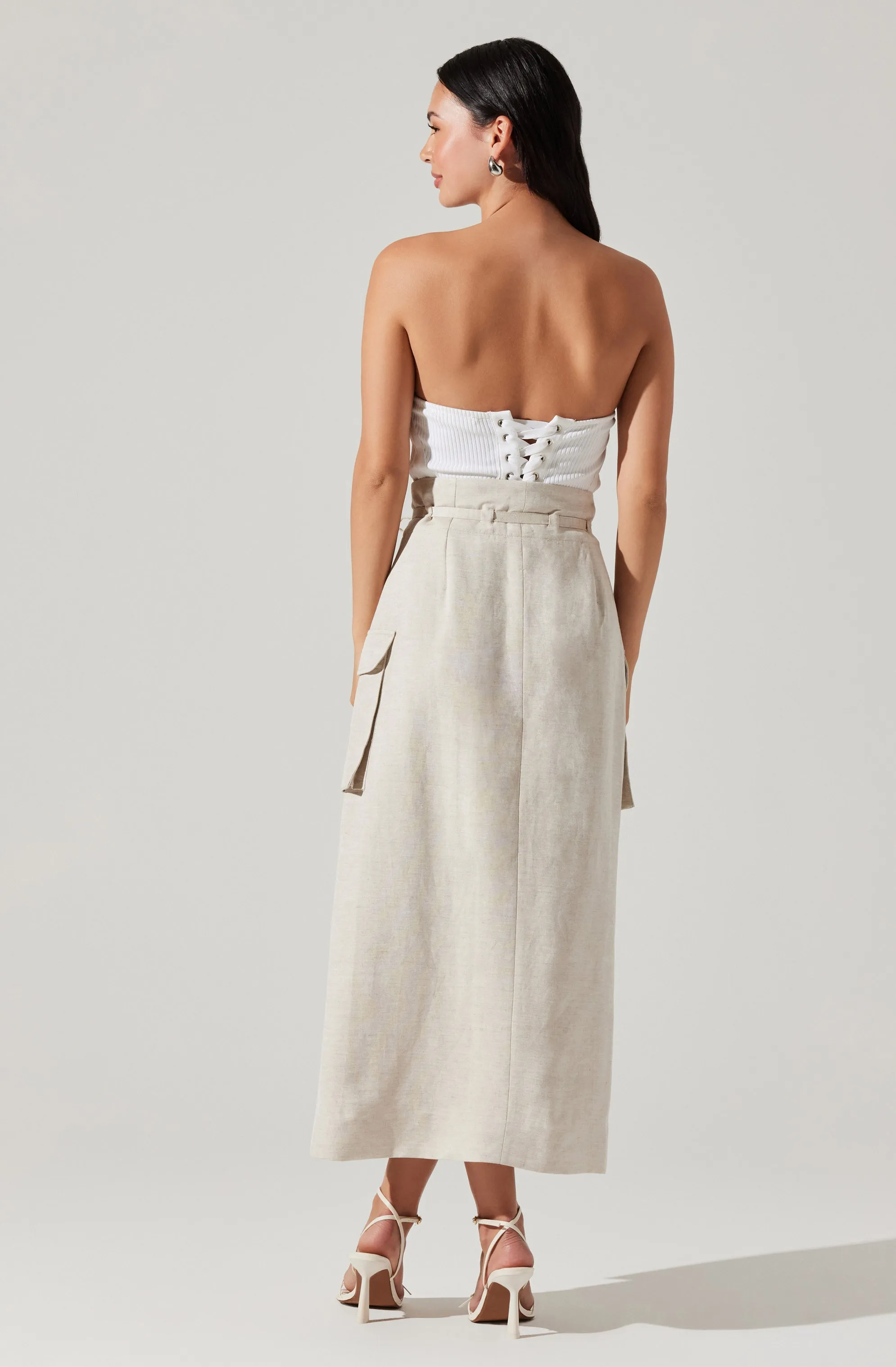 ASTR The Label Nara Wrap Front Midi Skirt in Oatmeal