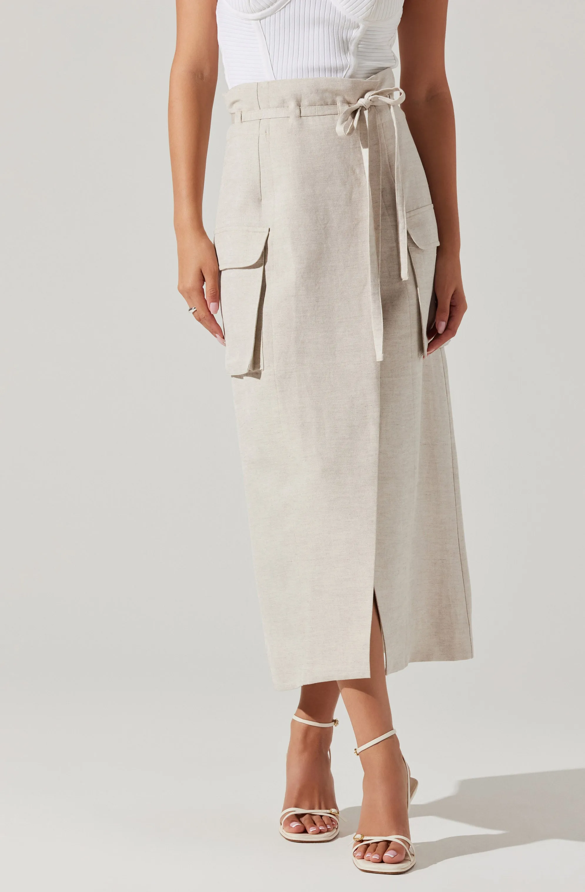 ASTR The Label Nara Wrap Front Midi Skirt in Oatmeal