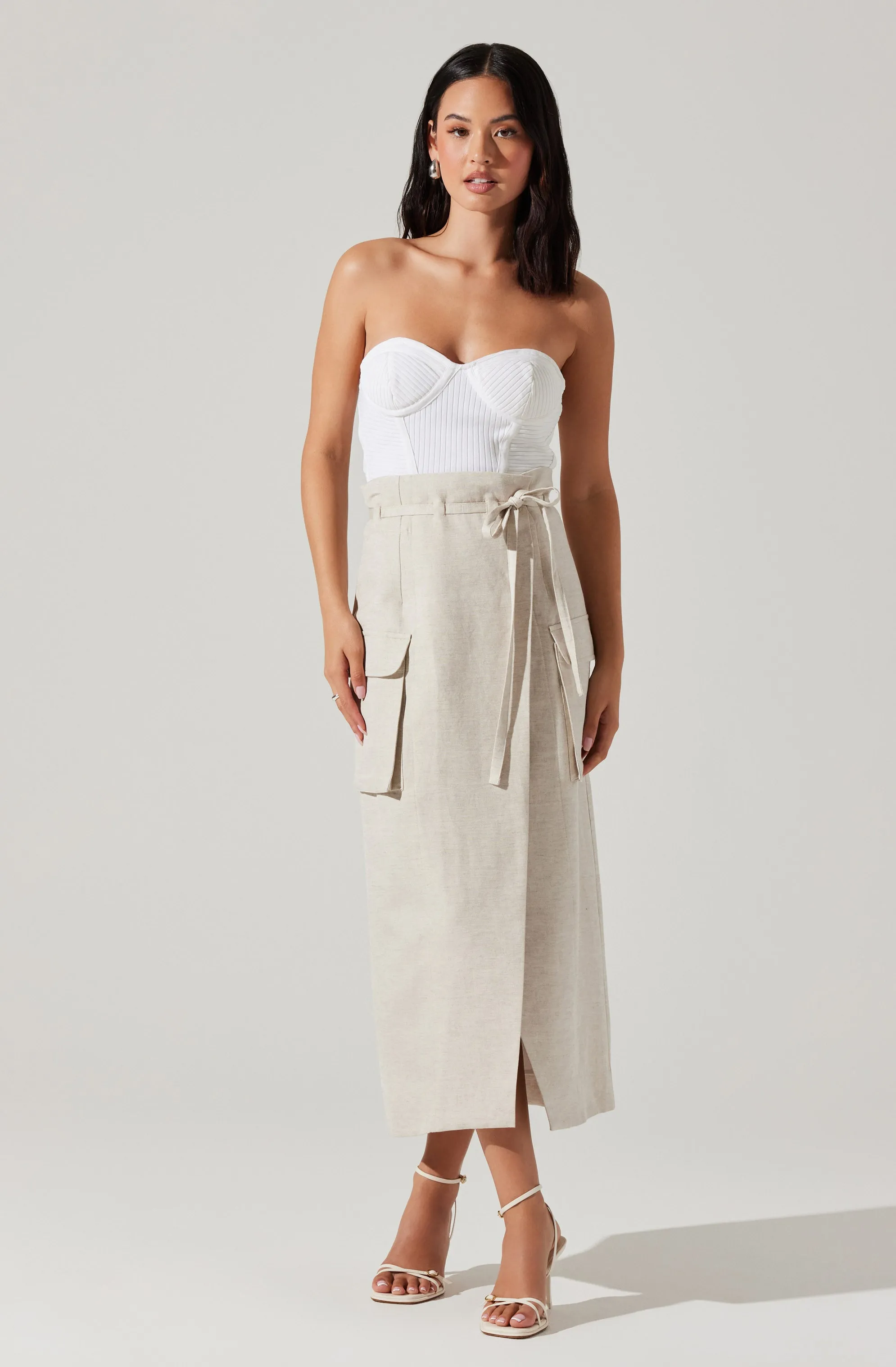 ASTR The Label Nara Wrap Front Midi Skirt in Oatmeal