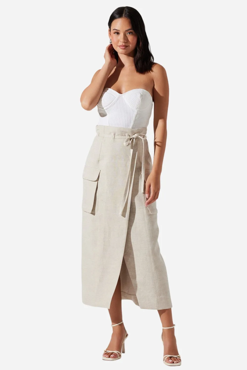 ASTR The Label Nara Wrap Front Midi Skirt in Oatmeal