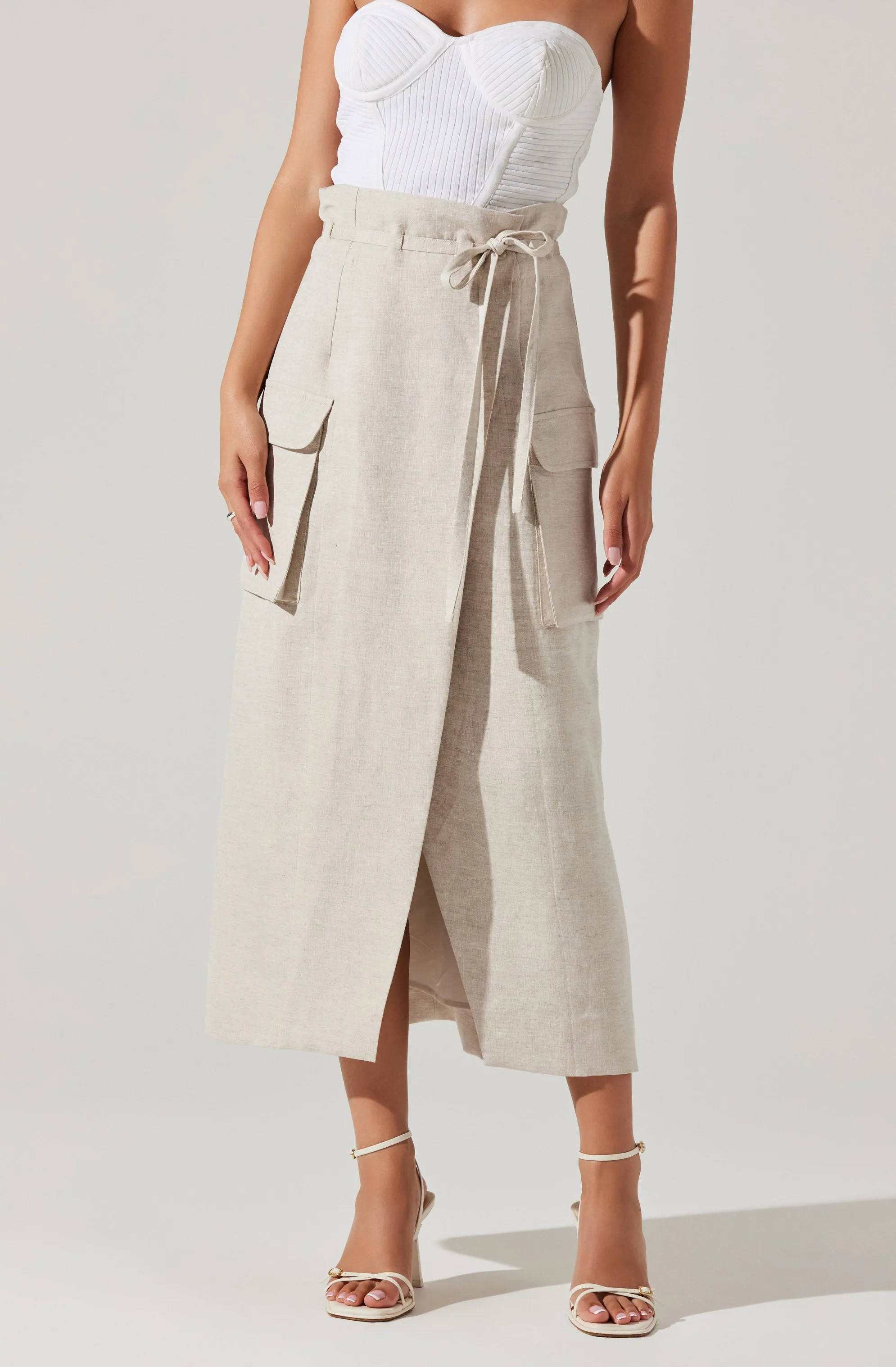 ASTR The Label Nara Wrap Front Midi Skirt in Oatmeal