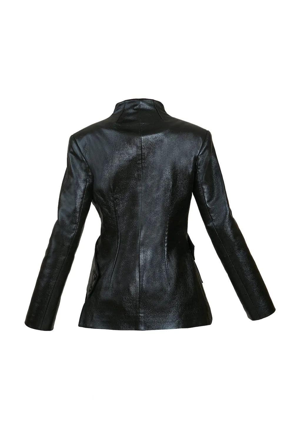 ASYMMETRIC CUTOUT VEGAN LEATHER BLAZER