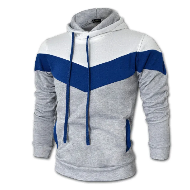 Autumn&Winter Men's Slim Mixed Colors Thicker Fleece Hooded Pullover Sweatshirt Men Coat Men Casual Jacket