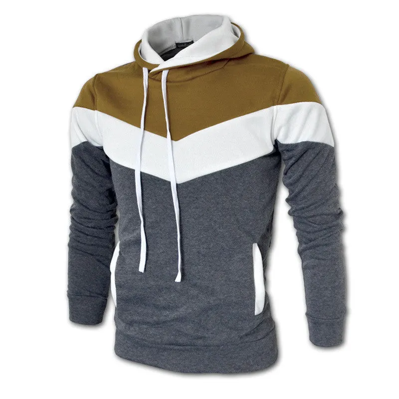 Autumn&Winter Men's Slim Mixed Colors Thicker Fleece Hooded Pullover Sweatshirt Men Coat Men Casual Jacket