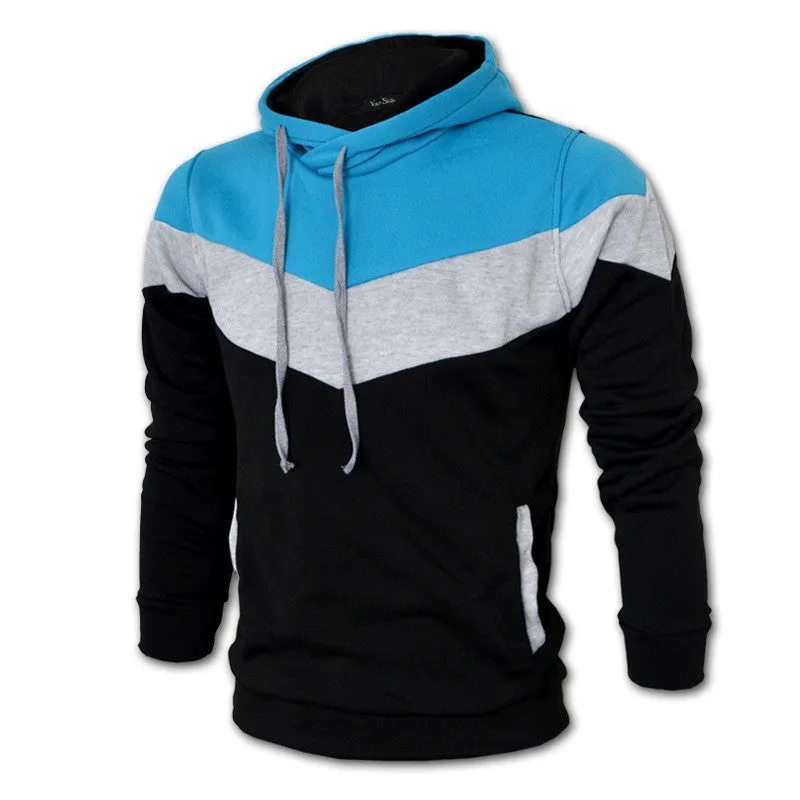 Autumn&Winter Men's Slim Mixed Colors Thicker Fleece Hooded Pullover Sweatshirt Men Coat Men Casual Jacket