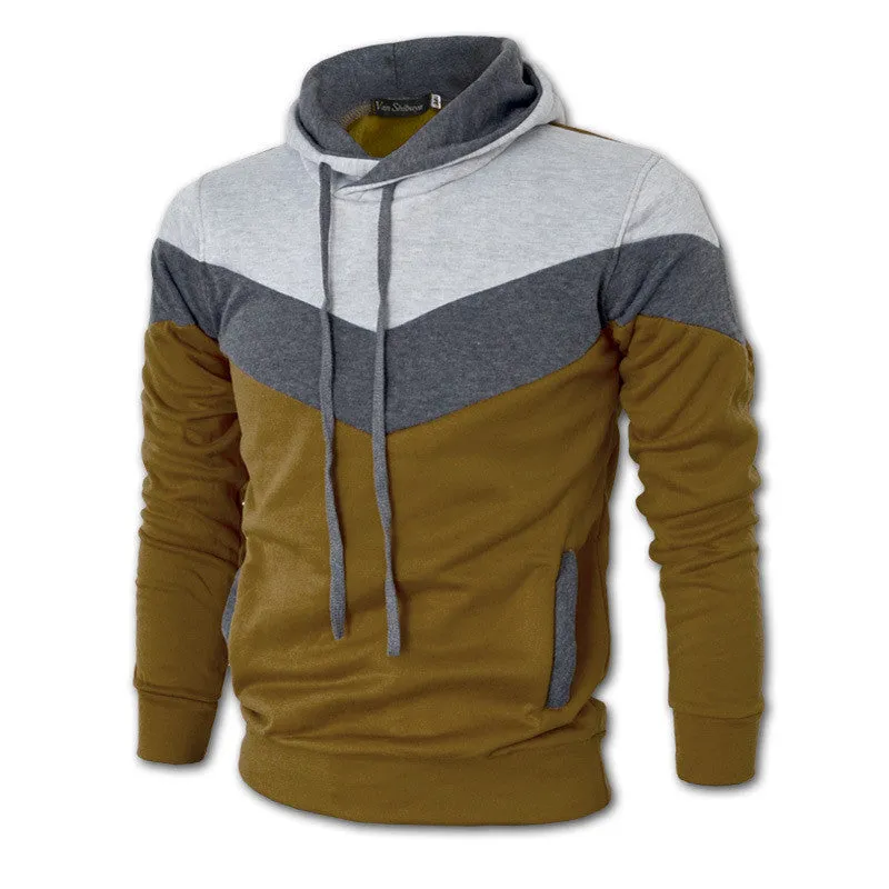 Autumn&Winter Men's Slim Mixed Colors Thicker Fleece Hooded Pullover Sweatshirt Men Coat Men Casual Jacket