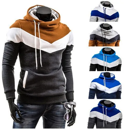 Autumn&Winter Men's Slim Mixed Colors Thicker Fleece Hooded Pullover Sweatshirt Men Coat Men Casual Jacket