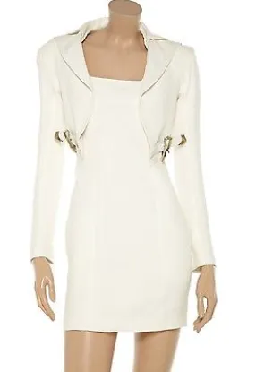 Balmain  - New with Tags Long Sleeve Off White Linen Dress with Leather Buckle - FR 40