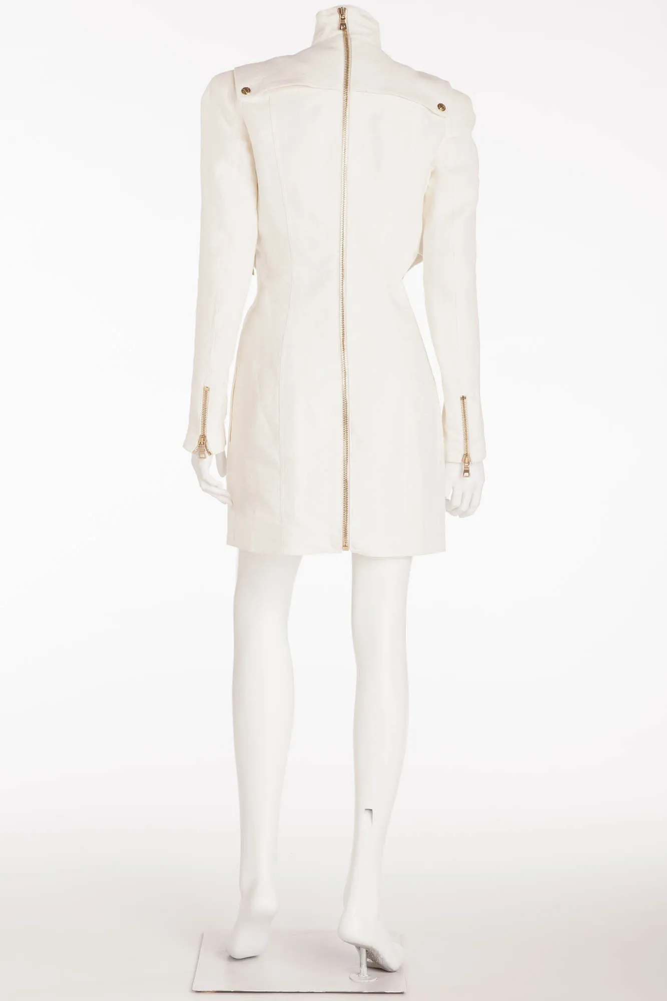 Balmain  - New with Tags Long Sleeve Off White Linen Dress with Leather Buckle - FR 40