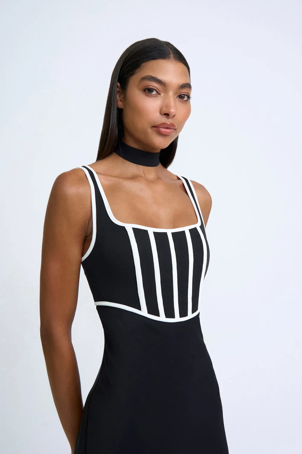 Basia Boned Bustier Midi Dress - Black Ivory