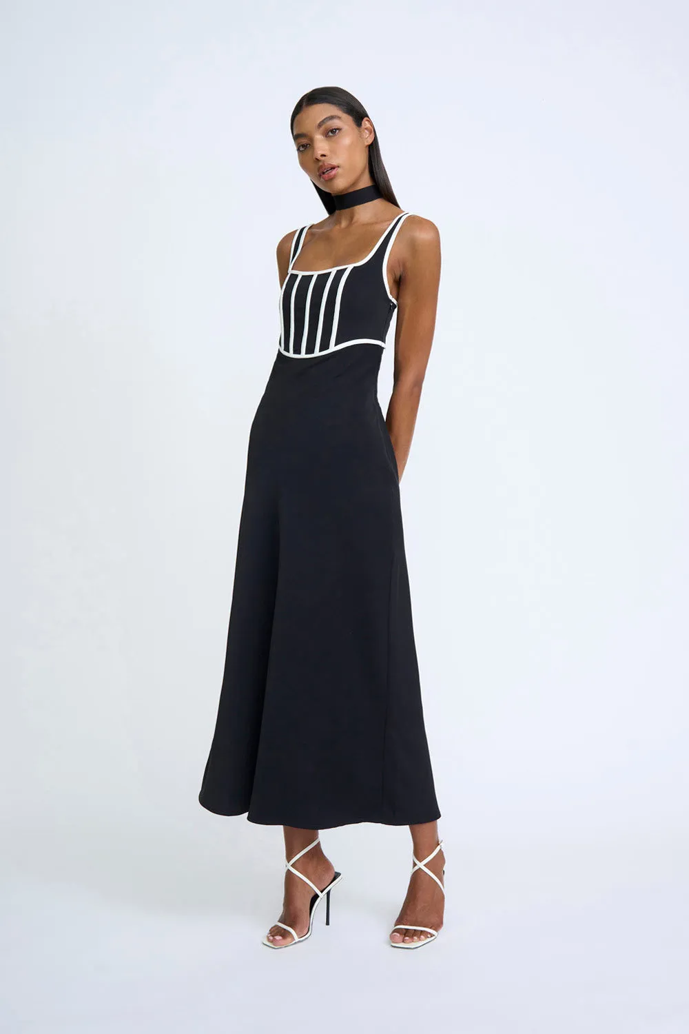 Basia Boned Bustier Midi Dress - Black Ivory