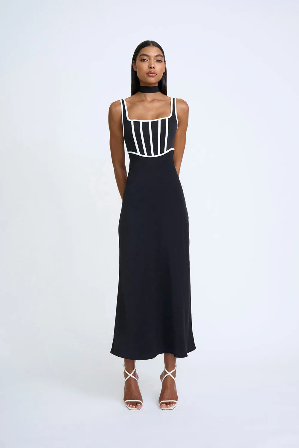 Basia Boned Bustier Midi Dress - Black Ivory