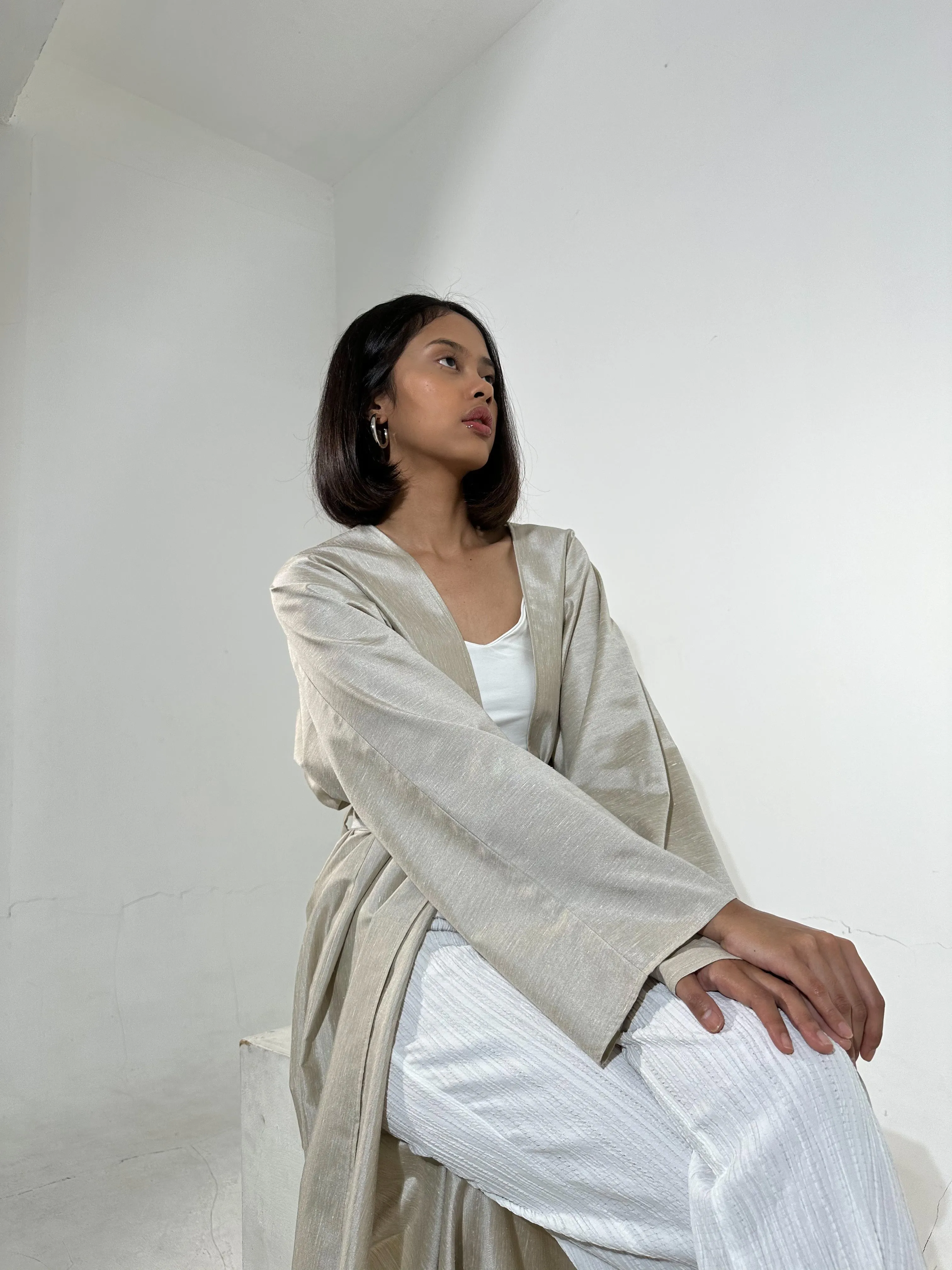 Beige Long Kimono Linen Blend