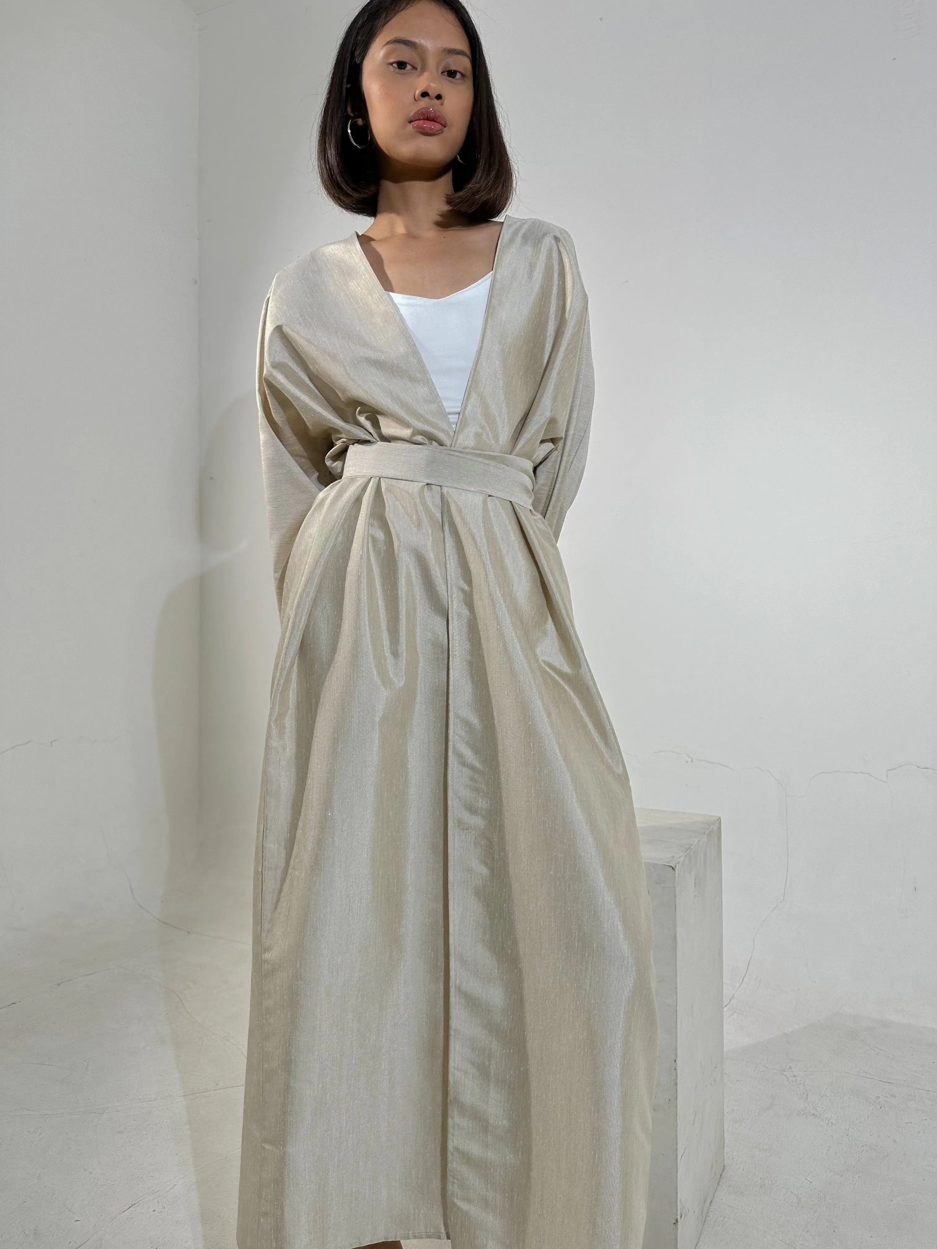 Beige Long Kimono Linen Blend