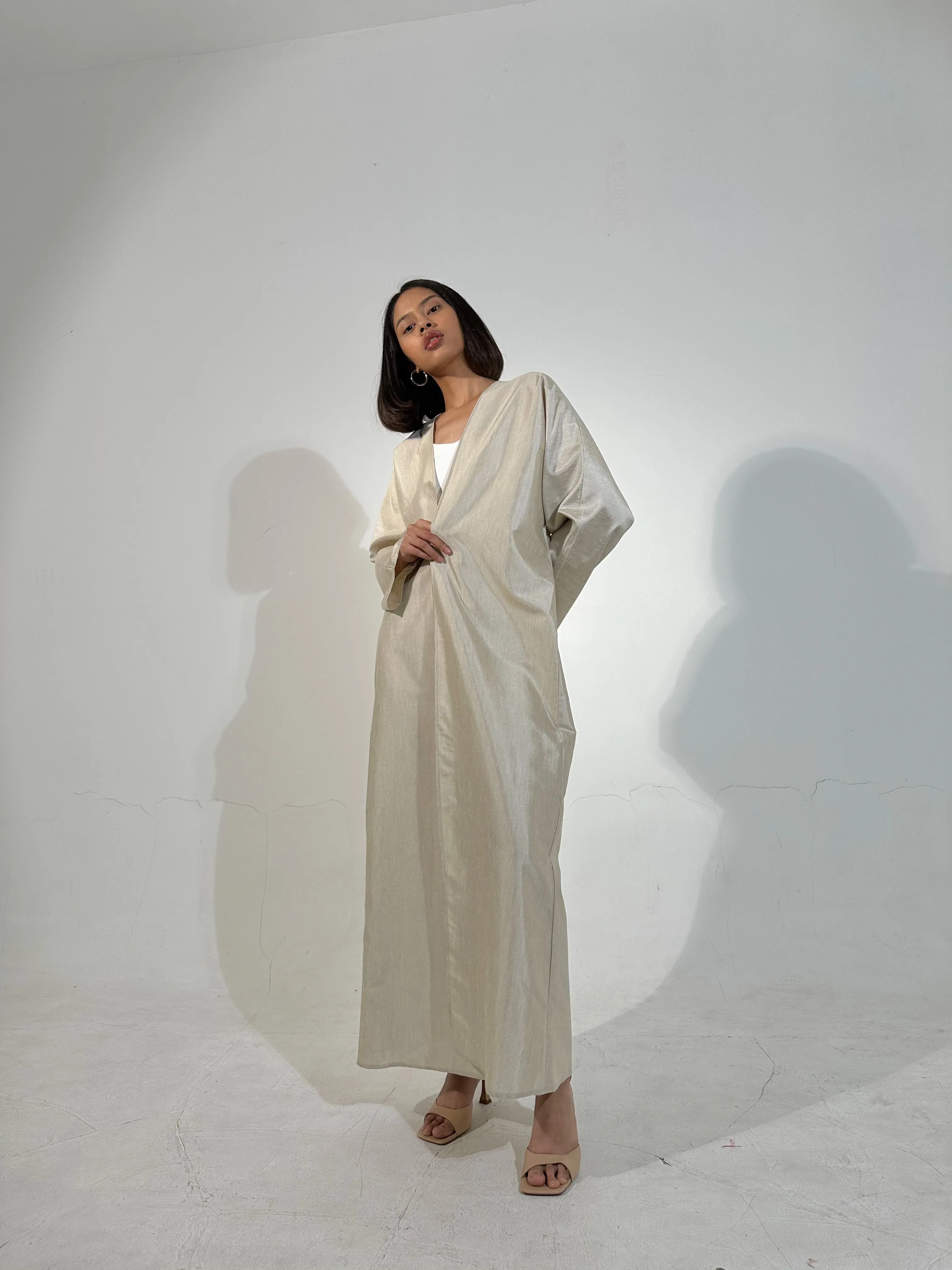 Beige Long Kimono Linen Blend