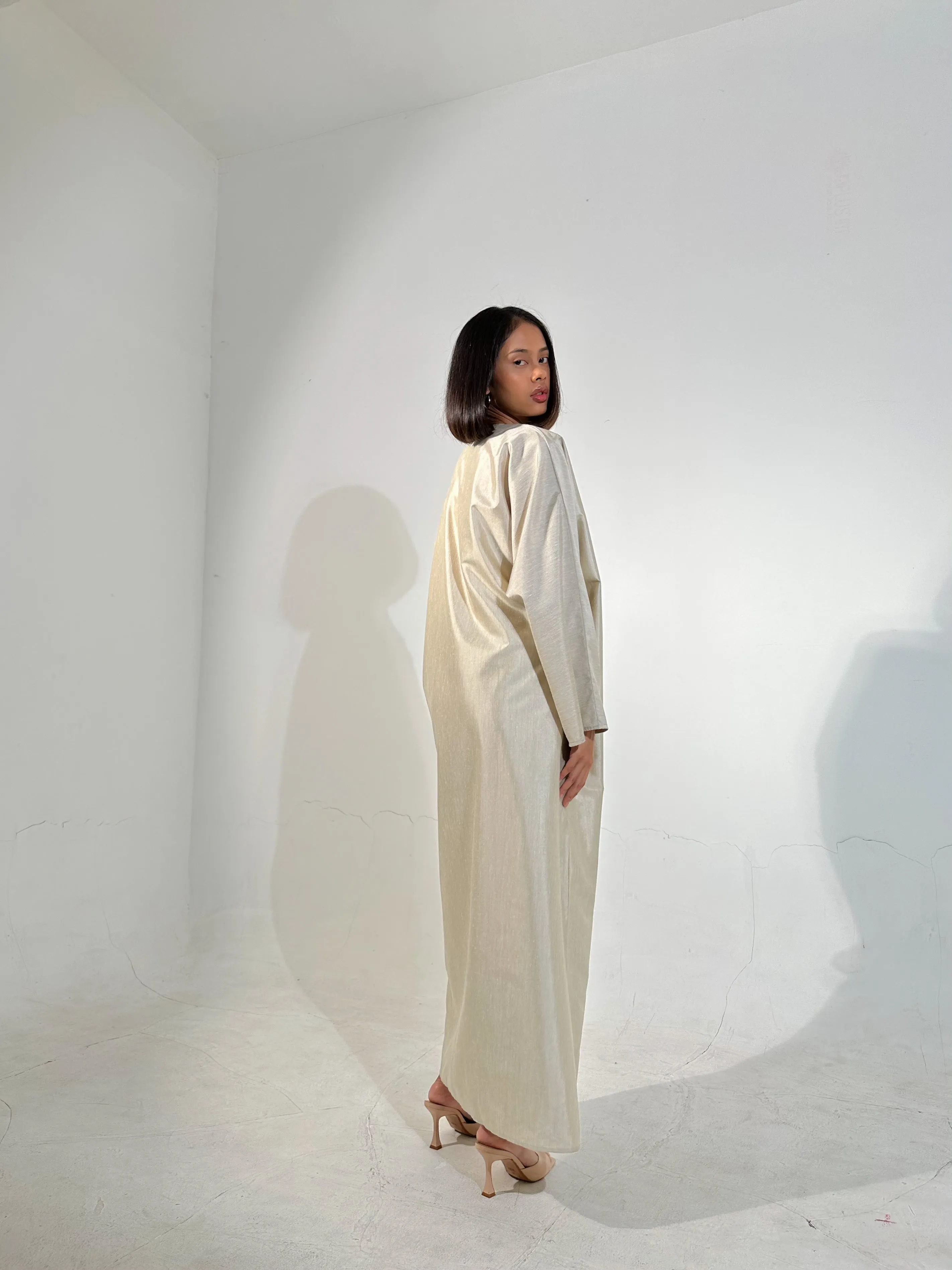 Beige Long Kimono Linen Blend