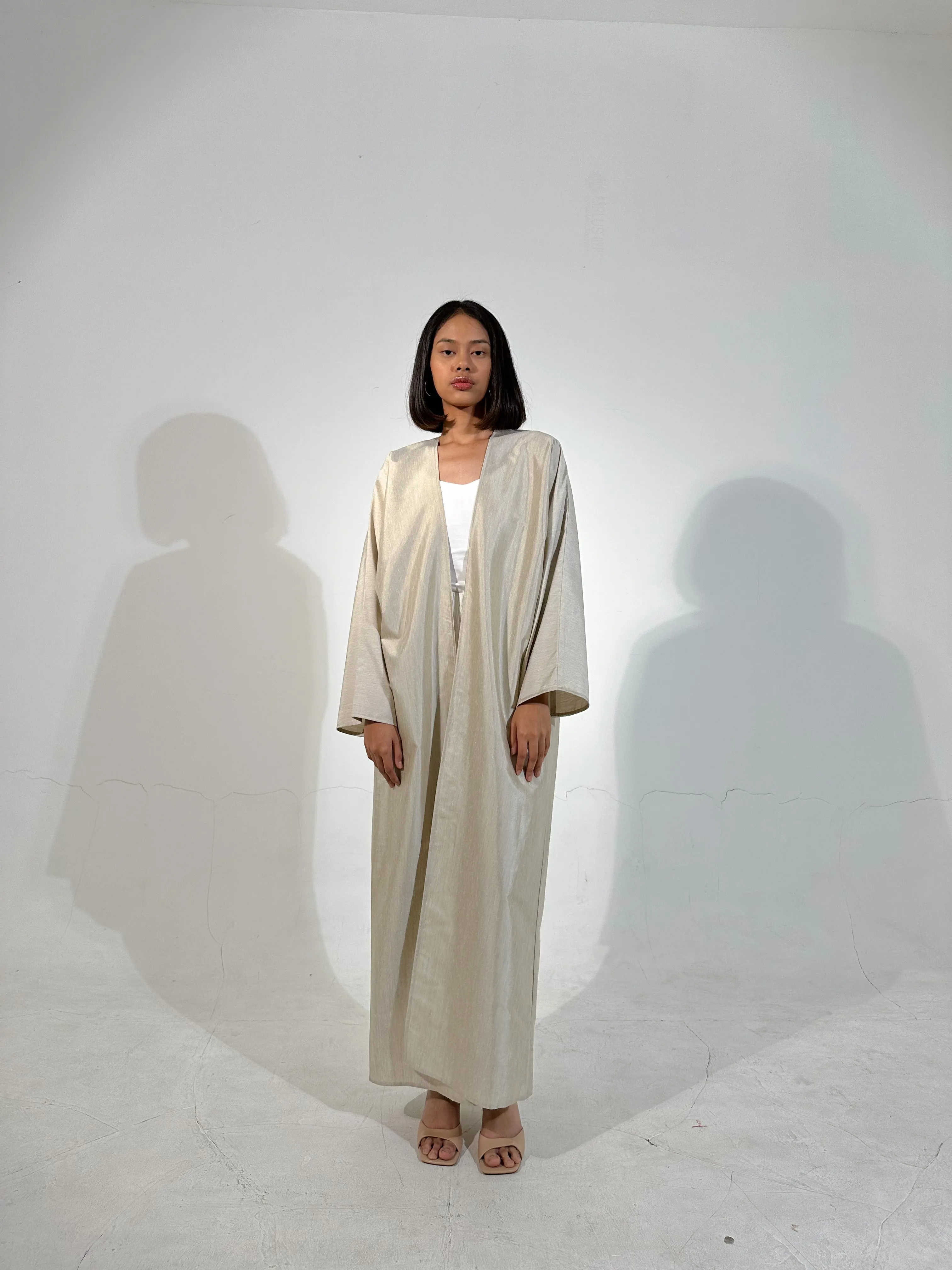 Beige Long Kimono Linen Blend