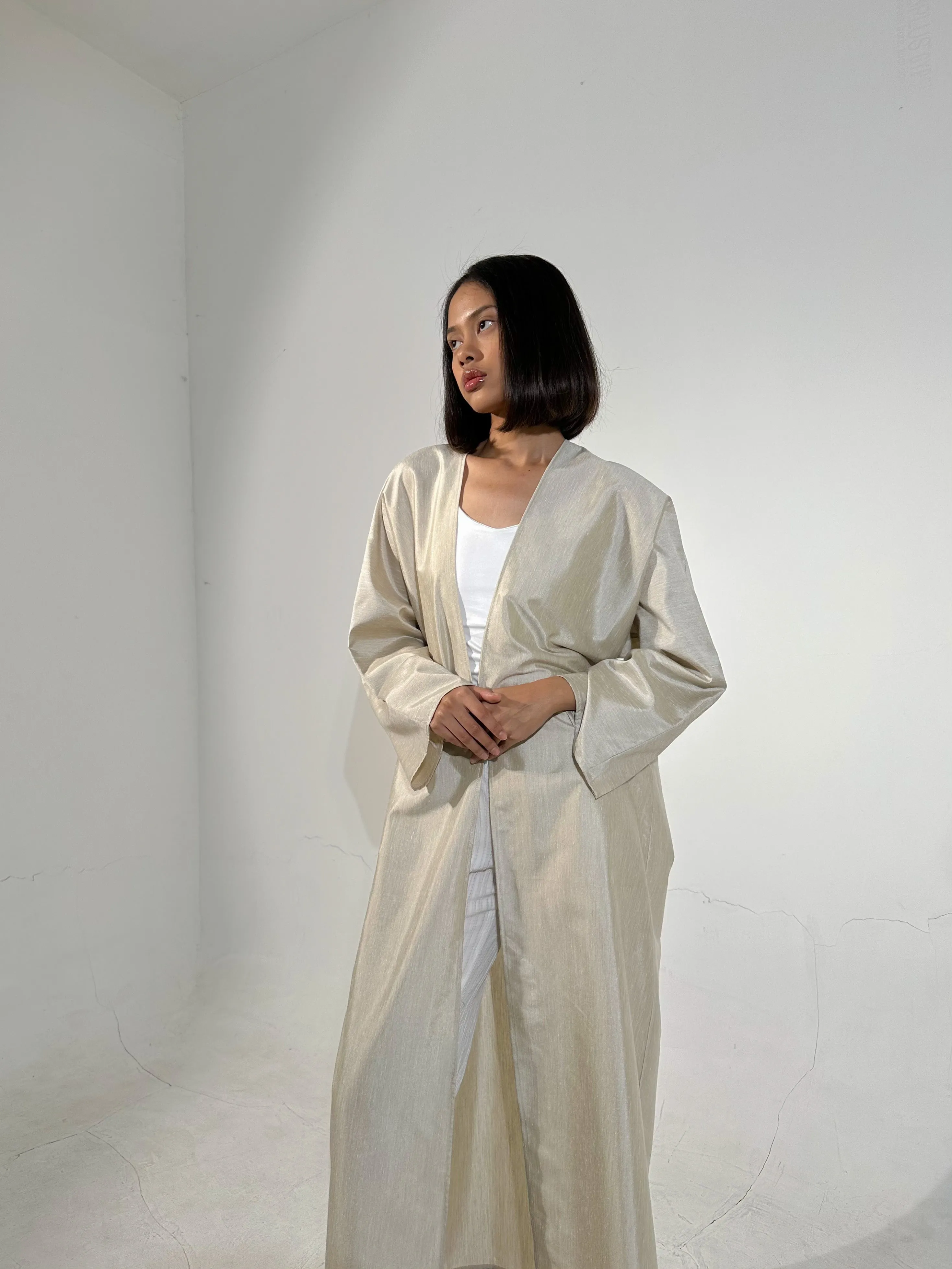 Beige Long Kimono Linen Blend