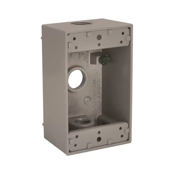 BELL 5320-0 Weatherproof Box, 3 -Outlet, 1 -Gang, Aluminum, Gray, Powder-Coated