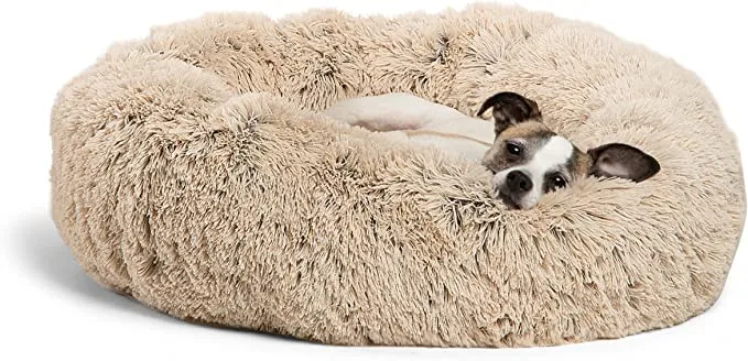 Best Friends by Sheri Luxury 23 Inch Shag Faux Fur Donut Dog Cat Pet Bed, Taupe