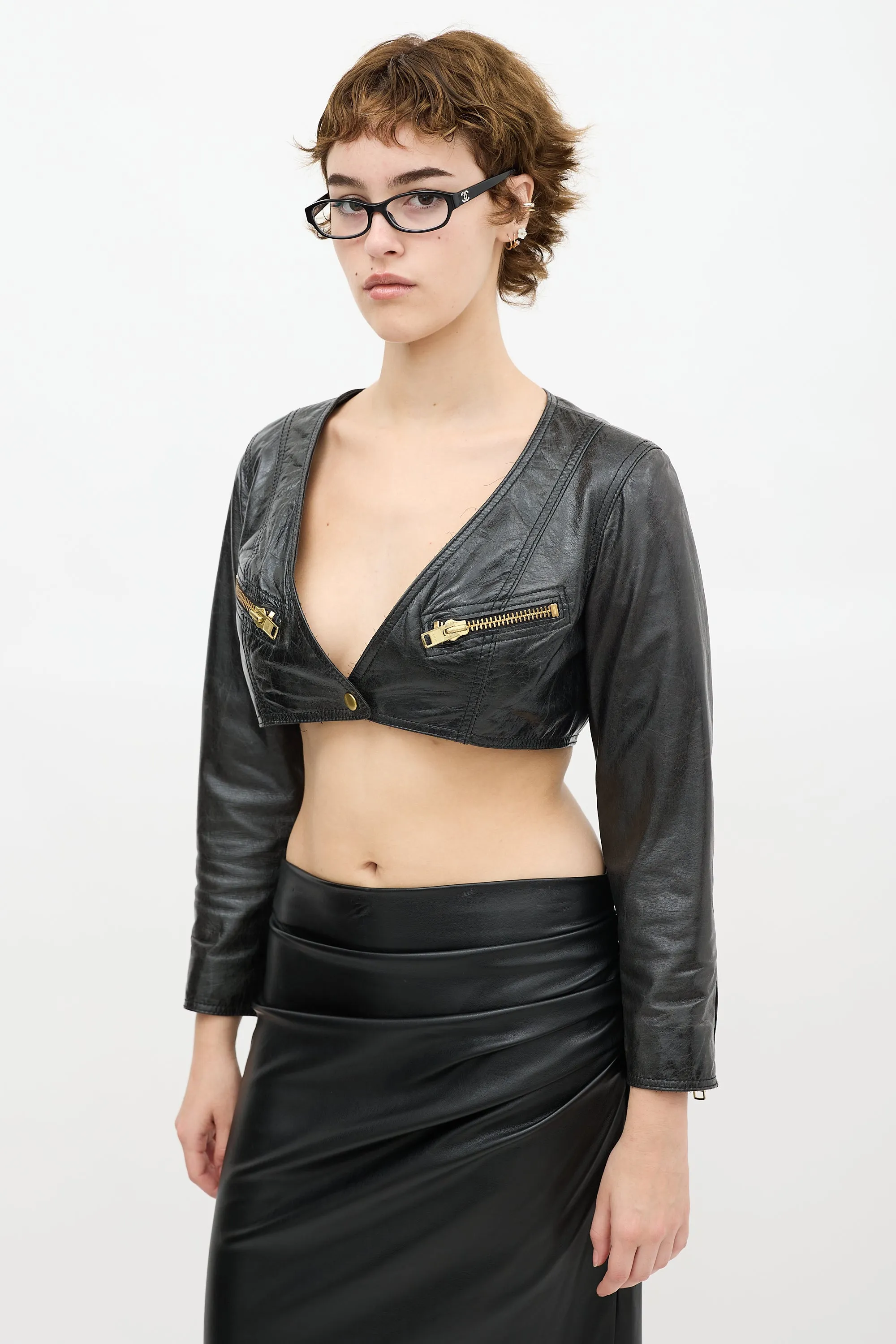 Black Leather Bolero Jacket