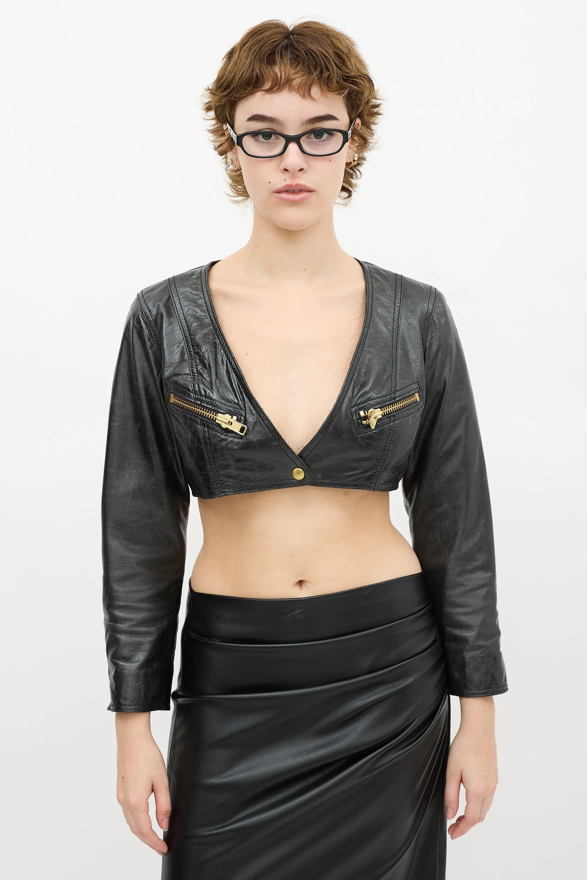 Black Leather Bolero Jacket