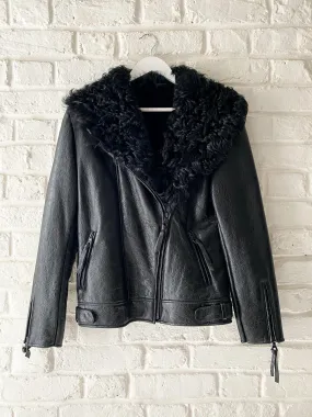 Black Leather Shearling Biker Jacket