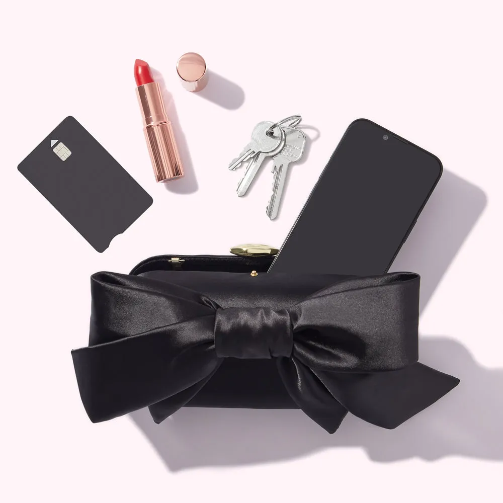 BLACK SATIN BOW MONROE CLUTCH BAG