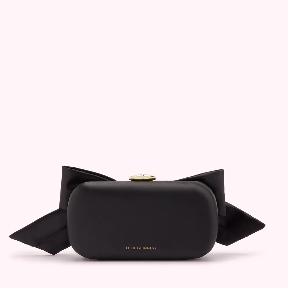 BLACK SATIN BOW MONROE CLUTCH BAG