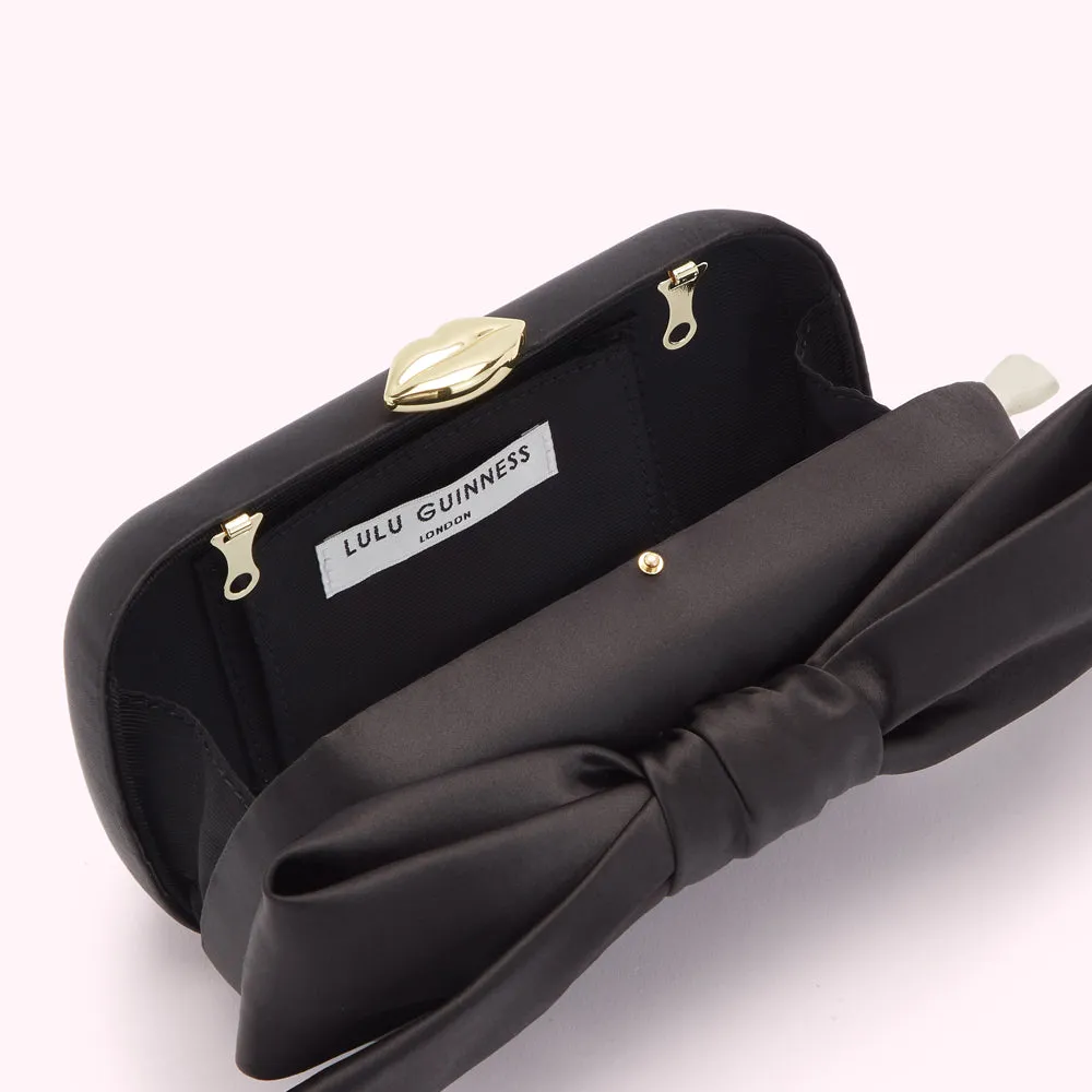 BLACK SATIN BOW MONROE CLUTCH BAG