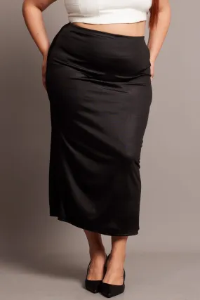 Black Wet Look Midi Skirt